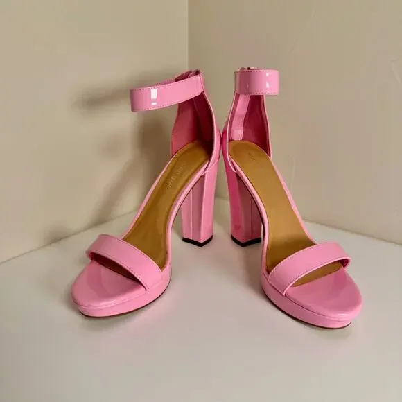 Madden Siren Pink Patent Platform Block Heel Sandals Women’s 8.5 Barbiecore - Picture 8 of 16